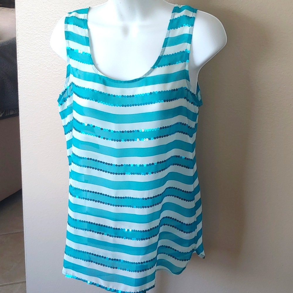 ☀SALE 4 for$20                        Loft Turquoise and White SequinTank